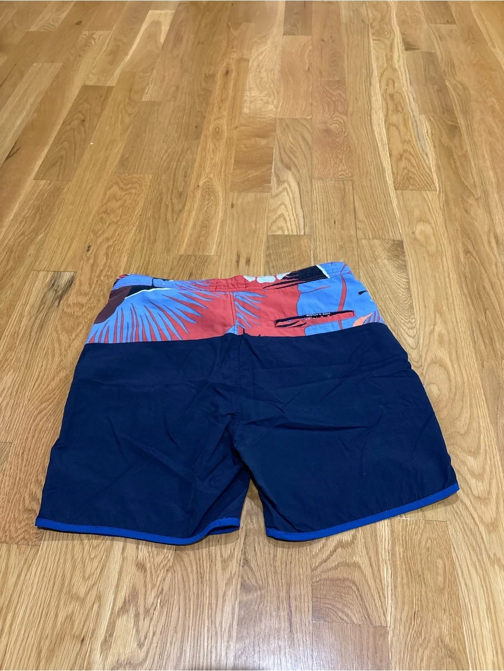 Scotch & Soda Navy Swim Trunks with Coral Tropical Waistband